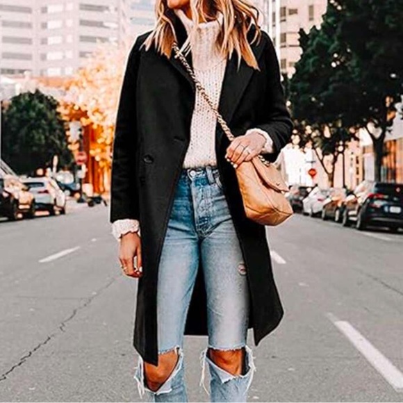 Classic solid button Mid length Jacket Coat - Picture 4 of 7